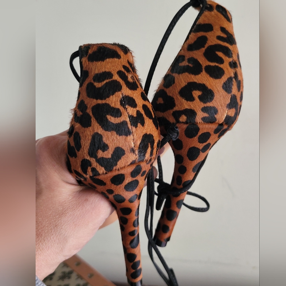 SCHUTZ Sandstone Animal Print Lace-Up Heels Sz 7.5 Calf Pony Hair - Picture 8 of 13